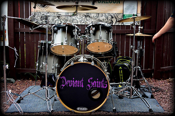 Drum Set with the words Deviant Saints